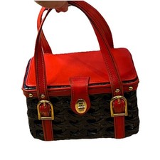Vintage 1960s Handbag Box Purse by Gaymode Coated Wicker Blue Red Footed