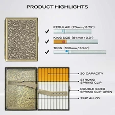 Roygra Cigarette Case for Regular, King and 100'S Size - 20 Capacity, Retro Z...