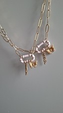 Claire's Gold Tone Oval Link Chain Necklace, Pink Bow & Butterfly Charms, Adj