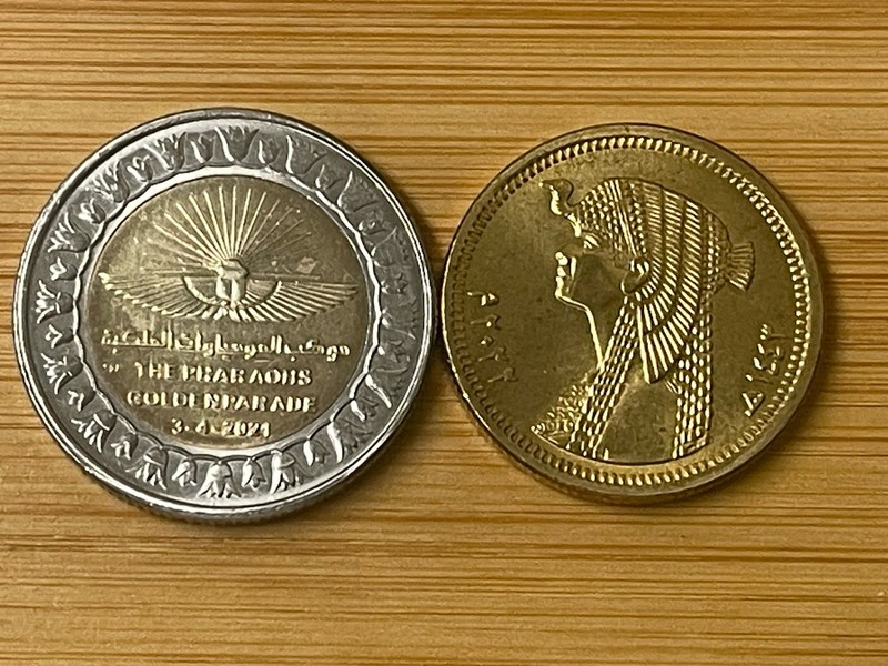 2021 Egypt 1 POUND BI METAL Pharaohs' Golden Parade  & CLEOPATRA UNC BU  2 COINS