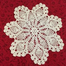 Vintage Hand Crocheted Doily, Cotton, Pineapple Design, Mini Size, Round, White