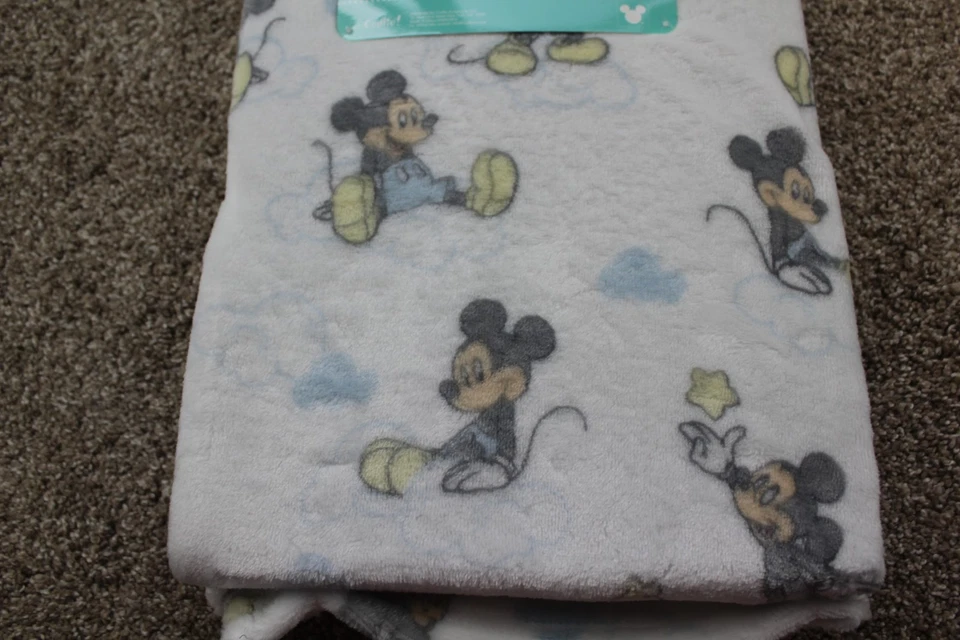 Disney Baby Mickey Mouse Fleece Blanket Cloud Star White Blue Infant Boys NWT - Image 4 of 4