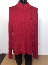 Polo Ralph Lauren Cable-Knit Cotton 1/4 Zip Red Sweater Men's XXL