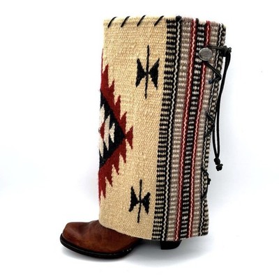 Vintage Southwestern Wool Boot Covers Leg Warmers Native Pattern Lace-Up Toppers