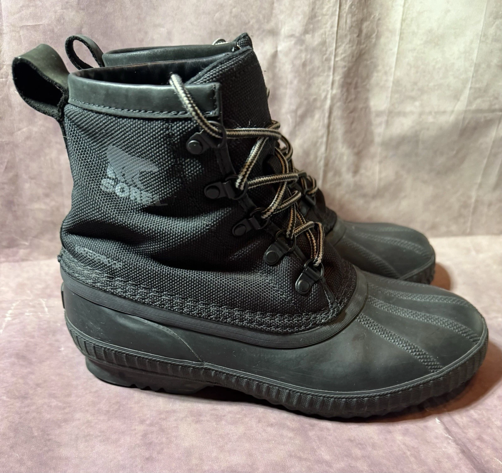 Sorel Men's Black Cheyenne II Snow Boots US Size 8 Rubber Duck Waterproof Winter