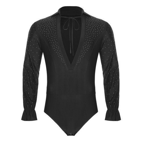 Mens Bodysuit Cha-cha Jumpsuit Romper Dancewear Salsa Leotard Rhinestones Jazz - Picture 21 of 51