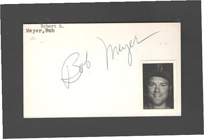 1969 BOB MEYER SEATTLE PILOTS AUTOGRAPHED CUT ON 3X5 W/PHOTO