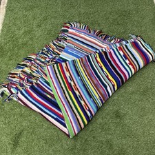Vintage 70s Handmade Large Afghan Blanket Crochet Granny Stripe 78 x 82 Rainbow