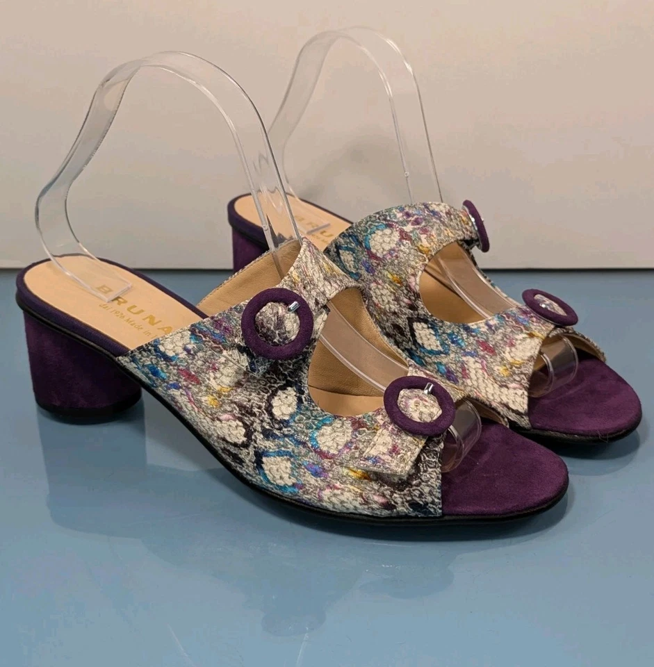 全新 BRUNATE 意大利 复古 Y2K 尺码 9.5-10 蛇皮麂皮绒高跟鞋拖鞋凉鞋 — 第 2/4 张图片