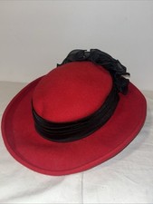 SONNI SAN FRANCISCO 100 Wool RED Soft Felt Hat Black Ruffles Elegant Classy USA