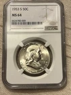 1953 San Francisco 50C  Franklin SILVER Half Dollar Mint State 64 Beautiful Coin