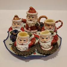 New Without Box- Vintage Miniature Tea Set Christmas Santas 10 Piece Set 4 "