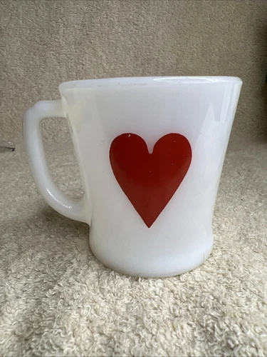 Vintage Fire King Poker Suits Hearts Milk Glass Cup Mug