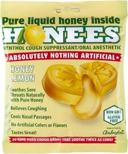 HONEES Menthol Lemon Cough Drops with Pure Honey 20 Drops Fast Acting Relief