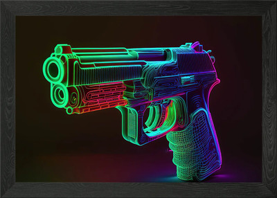 Gun Neon Gerahmtes Wandbild Poster Leinwanddruck Bild