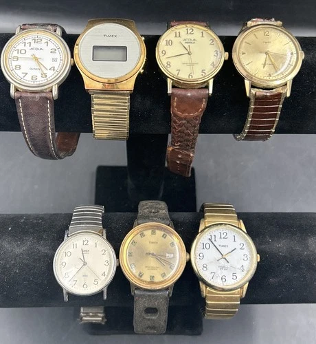 Lot Of 7 Mens Vintage Timex & Acqua Wrist Watches Self-wind, Indiglo + More
