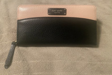 Kate Spade NY Leather Wallet Baby Pink/Black Zip Continental Wallet