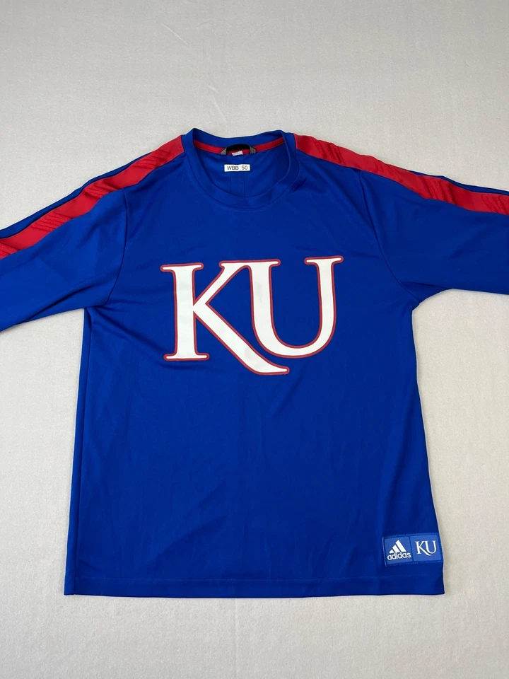 Camiseta de calentamiento de baloncesto Unv Of Kansas Jayhawks para hombre L azul Adidas edición del equipo KU Foto 2 de 4