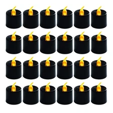 24 Pack Black Tea Lights Candles, Flickering Warm Yellow Flameless LED Tealig...
