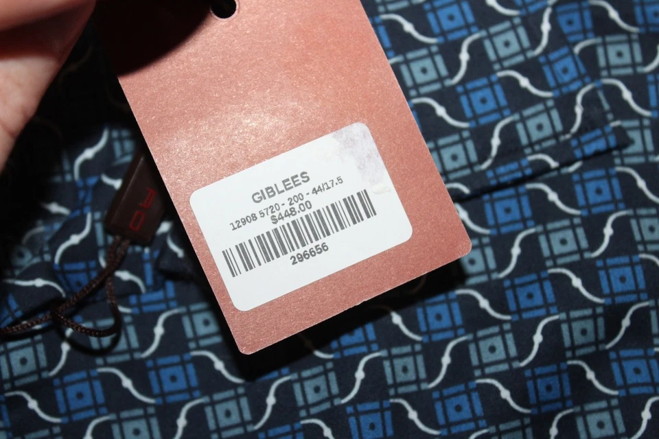 $448 Etro Milano Mens 44 17.5 Button Up Shirt Blue Geometric Italy Made (US XL) - Image 2 of 4