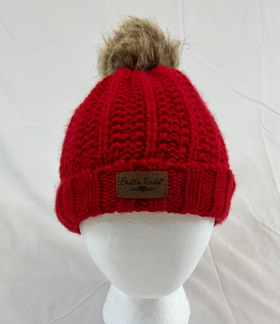 Britts Knits Plush Lined Knit Hat Beanie Cap Pom Pom Small Outdoor Cold Gear OS