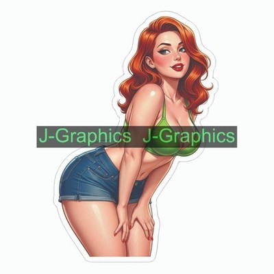 Pinup girl push sticker vinyl decal corset busty cheeky sexy seductive Z