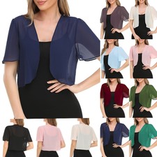 Womens Ladies Cardigan Chiffon Top Open Front Bolero Shrug Short Sleeve Crop Top