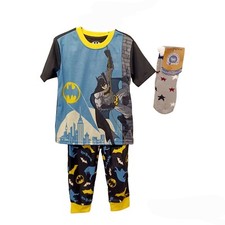 Batman Boys Pajama Set-4/5-Short Sleeves-Long Pants w/Sherpa Lined Slipper Socks