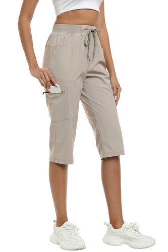 Women Capri Cargo Hiking Pant W/ Multi Pocket Travel Camping Travel Casual Work - Picture 51 of 96