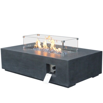 52 Inch Outdoor Concrete Propane Gas Rectangle Fire Pit Table in Dark Gray Color