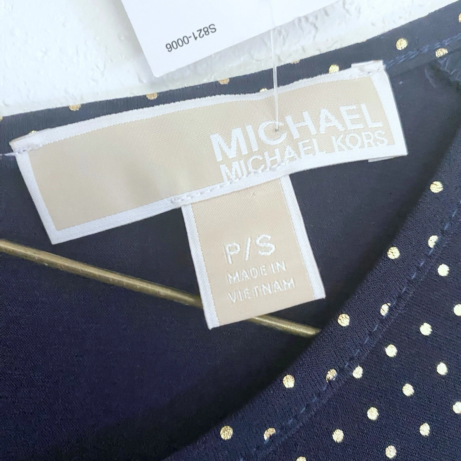 Michael Michael Kors abito blu navy a pois lamina oro petite S