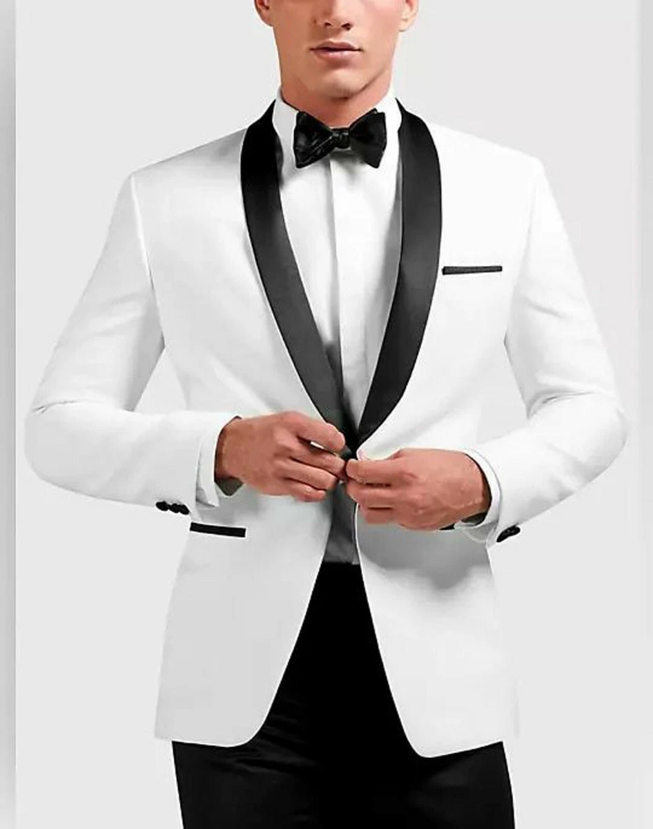 Men Black &amp; White Suits Designer Wedding Grooms Dinner Tuxedo (Coat+Pants)