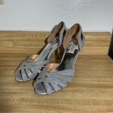 Badgley Mischka Silver Sparkle Open Toe Heels Size 7.5 M