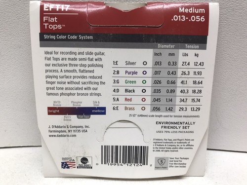 D'Addario EFT17 Flat Tops Phosphor Bronze Acoustic Guitar Strings Medium 13-56 - Picture 2 of 4
