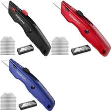 WORKPRO Premium Utility Knife Quick Change Blade w/10 Extra Blade Black/Blue/Red