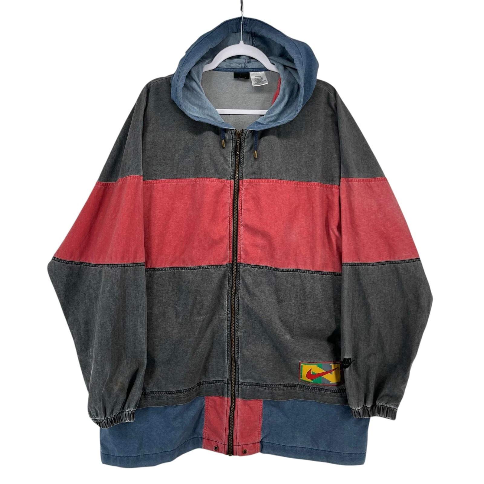RARE Vintage 90s Nike Color Block Swoosh Windbreaker Jacket Swoosh Patch Sz L