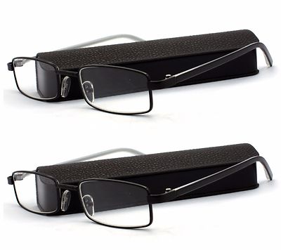 Classics Reading Glasses with Hard Case Two (2) Pack Black Metal Frame Reader