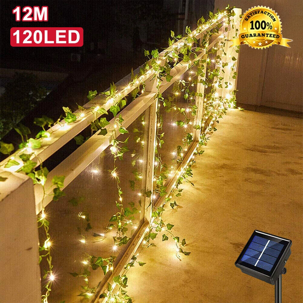 12M 120 LED Solar Powered Ivy Vine Fairy String Lights Garden Outdoor Wall Light
