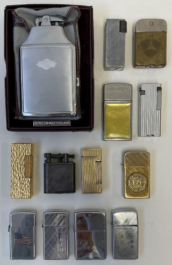 Collection of (13) Older Cigarette Lighters Ronson, Zippo, Dunhill