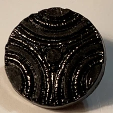 Antique Jet Black Glass Button Art Deco Third Circles Relief Tunnel Shank 9/16"