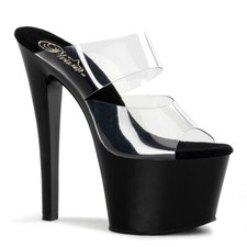 7" Black Clear Platform Double Strap Dancer Basic Stripper Shoes Heels Sky-302