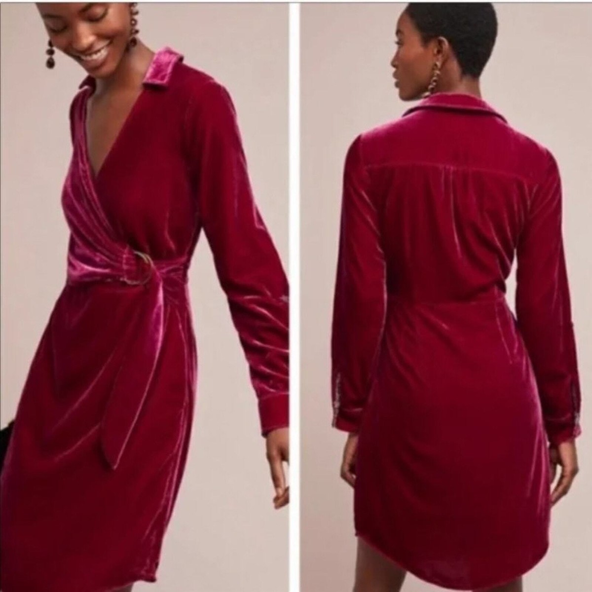 NWT Maeve Velvet Shirt Dress in Rasberry | eBay