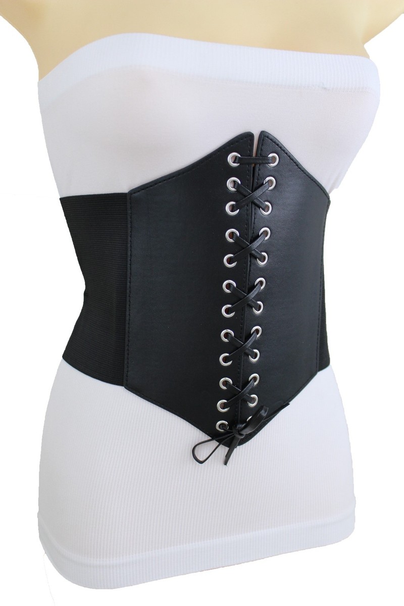 Women Extra Wide Black Elastic Waistband Fashion Corset Belt 