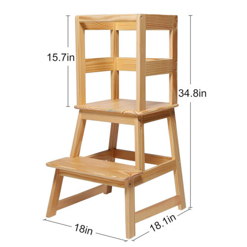 SDADI Kids Kitchen Step Stool Holds up to 150 Pounds with Safety Rail, Natural - 第 8/11 張圖片