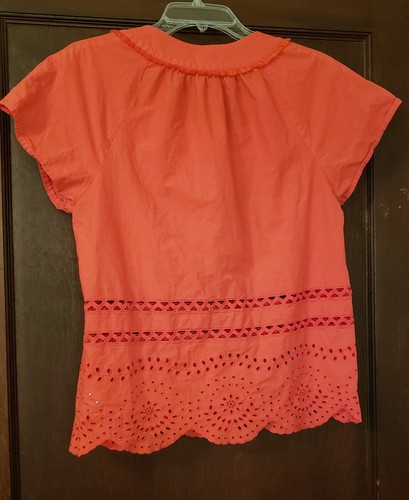 Madewell Pullover Bluse S blassrot kurzärmelige Öse Saum offen Arbeit am Ärmel - Bild 6 von 7