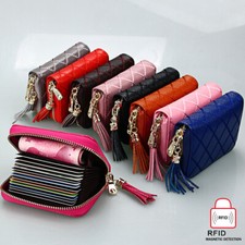 Women's Wallet Genuine Leather RFID Zip-Around Card Case, Fashion Tassel Gift