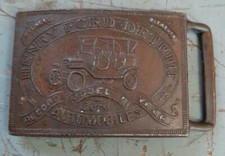 VINTAGE HENRY FORD DETROIT MODEL T AUTOMOBILES BRASS BELT BUCKLE