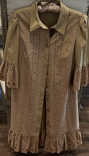 See by Chloe Women's Grove Brown Beige Embroidered Eyelet Shirt Dress 36/4 - Picture 7 of 8