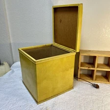 Vintage Yellow MCM Vinyl Storage Toy Box Chest Hinged Lid 15”x15”x16”