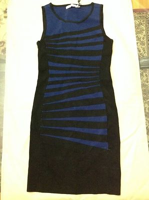 karen millen striped bodycon dress Karen Millen Ivory Black Striped Stretch Bodycon Sweater Knit Dress Sz 3